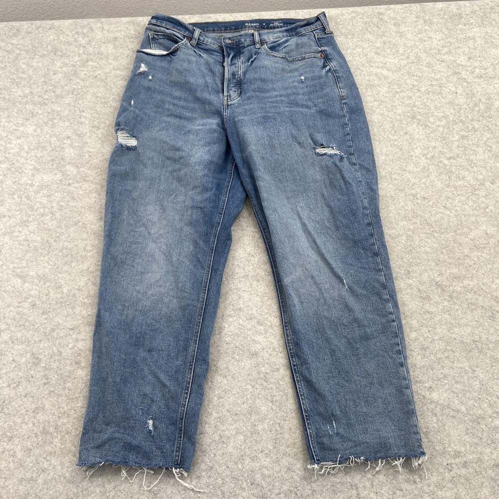 Old Navy Sky-Hi Straight Jeans Womens 16 (35x26) Blue Distressed High Rise Curvy